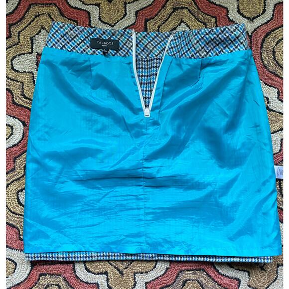 Talbots 6P Blue Houndstooth‎ Plaid Wool Blend Mini Skirt VERY NICE CONDITION - Picture 8 of 9